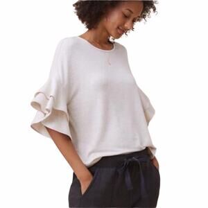 Lou & Grey Women's Signature Soft Tipped Ruffle Cream Top Size Small